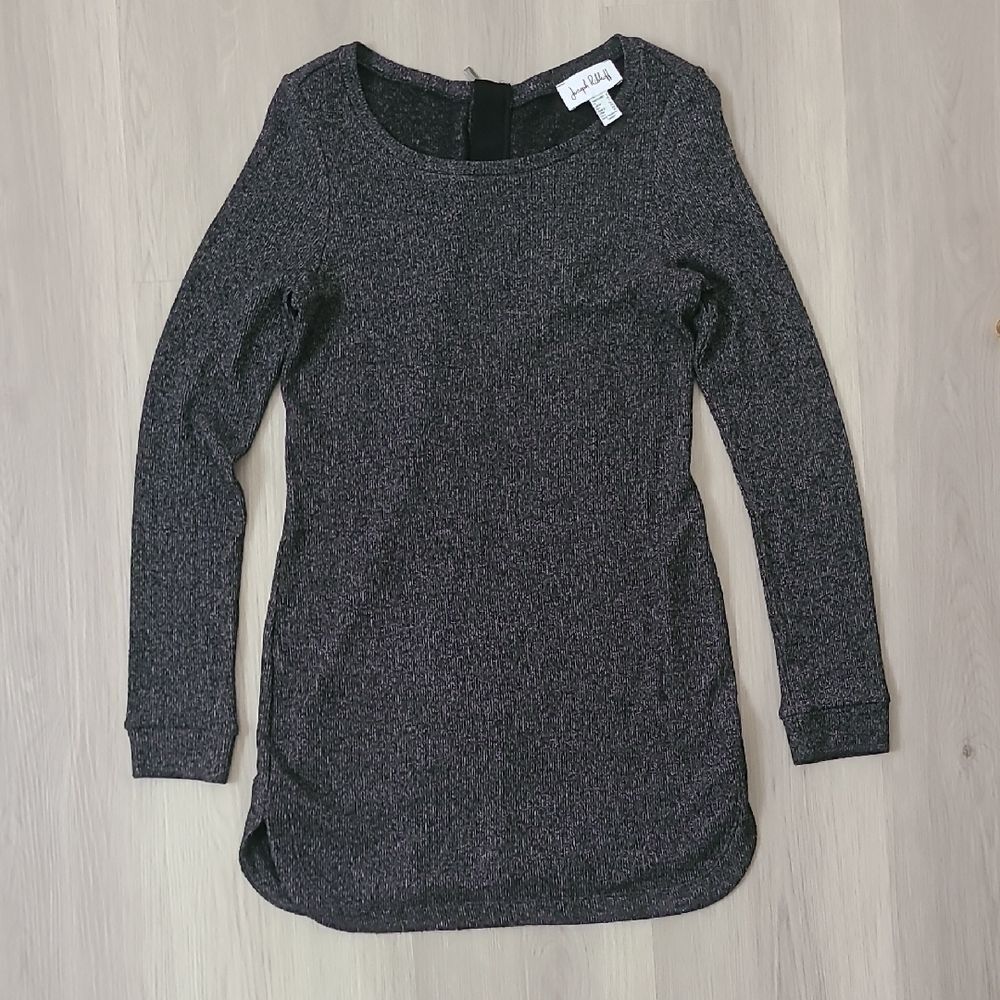 Joseph Ribkoff Gray Long Sleeve Sweater Dress Size 8 Ribbed Knit Zipper Back
